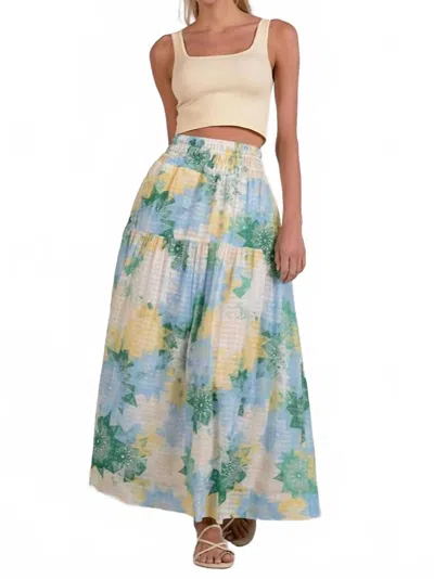 Elan Watercolor Smocked Waist Maxi Skirt In Mint In Black