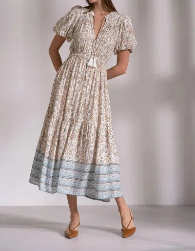 Elan Whimsy Print Elastic Waist Maxi Dress In Blue In Burgundy