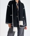 Elan Jacket With Top Stitch And Removeable Scarf In Black In Black
