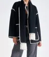Elan Whipstitch Detail Jacket Top Set In Black