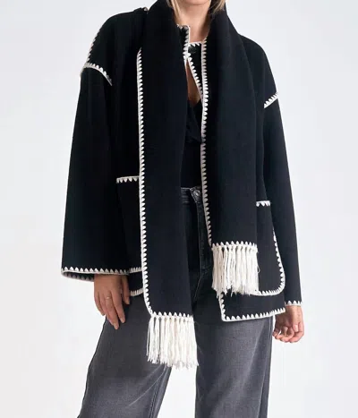 Elan Whipstitch Detail Jacket Top Set In Black