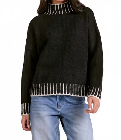 Elan Whipstitch Edge Solid Sweater In Black