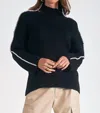 Elan Whipstitch Sleeve High Neck Sweater In Black In Black