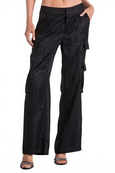 Elan Whitney Satin Cargo Pants In Black In Blue