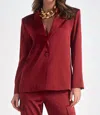 Elan Satin Long Sleeve Blazer In Wine