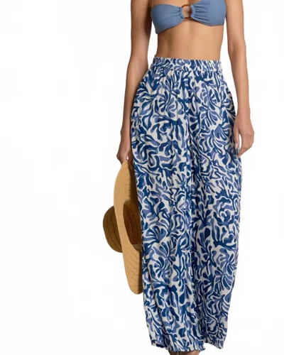 Elan Wide Leg Flow Pant In Blue Coralina In Multi