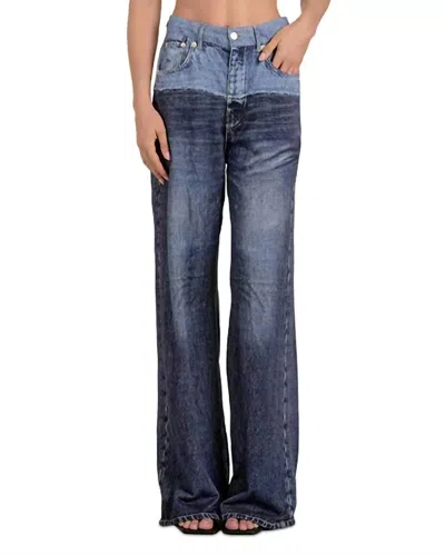 Elan Wide Leg Knit Jean In Denim Two Tone