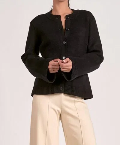 Elan Wide Sleeve Button Down Cardigan In Black