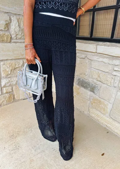Elan Women's Carly Crochet Pant In Black In Blue