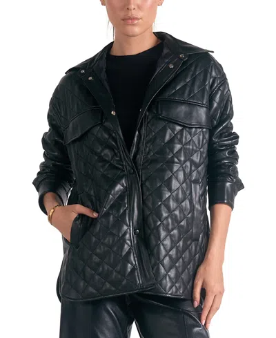 Elan Women's Collared Diamond-quilted Long-sleeve Jacket In Black