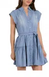 Elan Collared Button Front Mini Dress In Blue