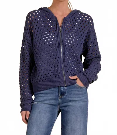 Elan Women's Collette Crochet Zip Hoodie Sweater In Blue In Multi