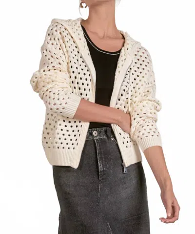 Elan Women's Collette Crochet Zip Hoodie Sweater In Off White In Neutral