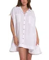Elan Oversized Button Front Swim Cover-up Dress In White