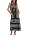 Elan Sleeveless Cotton Cover-up Midi Dress In Black White