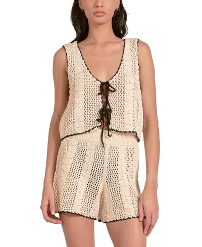 Elan Women's Crochet Tipped Tie-front Vest