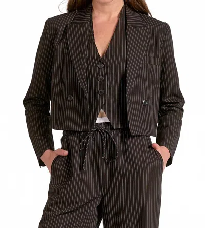 Elan Women's Cropped Pinstripe Blazer In Black