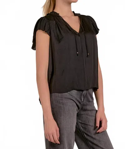 Elan Women's Cynthia Short Sleeve Ruffle Blouse In Black