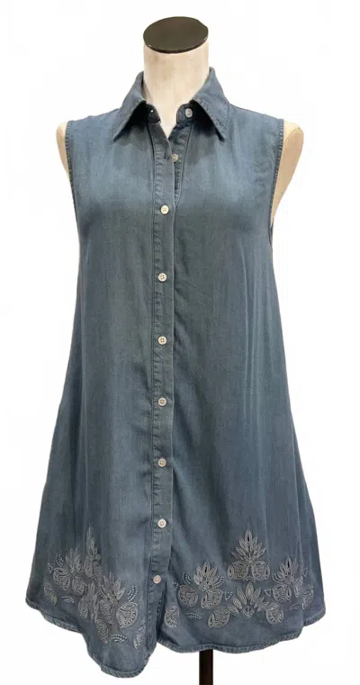 Elan Women's Embroidered Sleeveless Denim Mini Dress In Blue In Grey