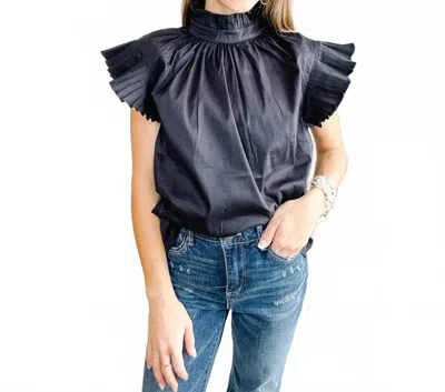 Elan Women's Flutter Sleeveless High Neck Blouse In Black