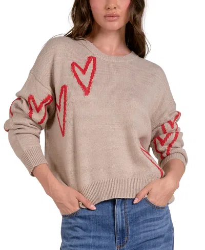 Elan Women's Heart Crewneck Long-sleeve Sweater In Grey Heart