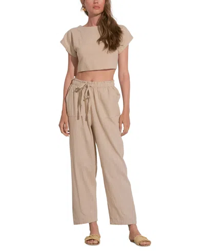 Elan Women's High-rise Straight-leg Drawstring Pants In Sand