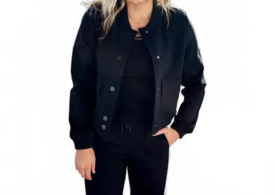 Elan Women's Knit Bomber Jacket In Black In Blue