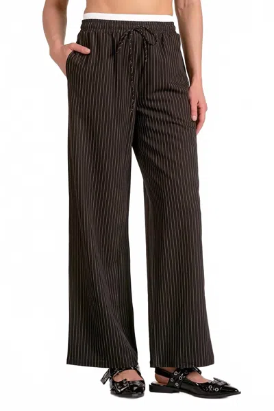 Elan Women's Layered Pinstripe Pants In Black In Brown
