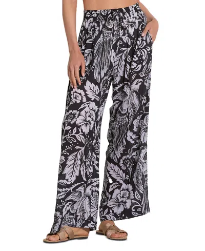 Elan Women's Maldives Floral-print Wide-leg Pants In Black Maldives Print