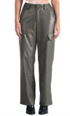 Elan Faux Leather Cargo Pants In Olive In Gray
