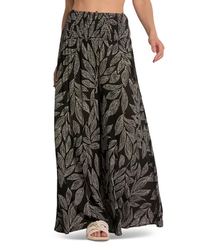 Elan Women's Mid-rise Wide-leg Palazzo Pants In Black Cartagena Print