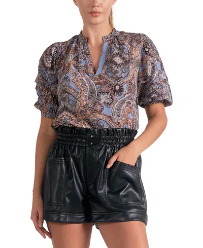 Elan Women's Paisley Puff-sleeve Blouse In Blue Paisley