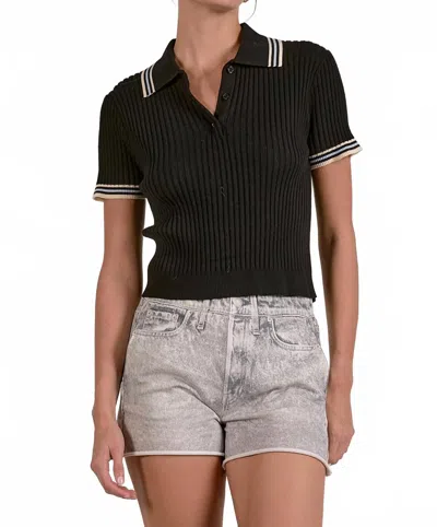 Elan Women's Penny Knit Polo Top In Black
