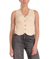 Shop Elan Women's Ribbed-knit Sleeveless Button-front Vest In Natural