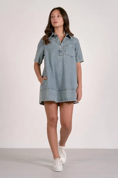 Elan Women's Short Sleeve Denim Mini Dress In Blue