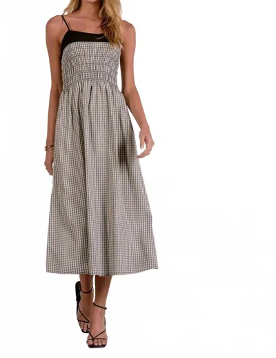 Elan Spaghetti Strap Colorblock Maxi Dress In Checkered In Gray