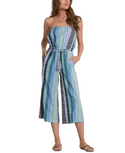 Elan Women's Strapless Cropped Jumpsuit In Blue,green