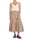 Elan Mixed Media Midi Tank Dress In Sand White Combo In Multi