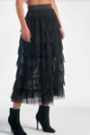 Elan Layered Tuille Midi Skirt In Black In Black