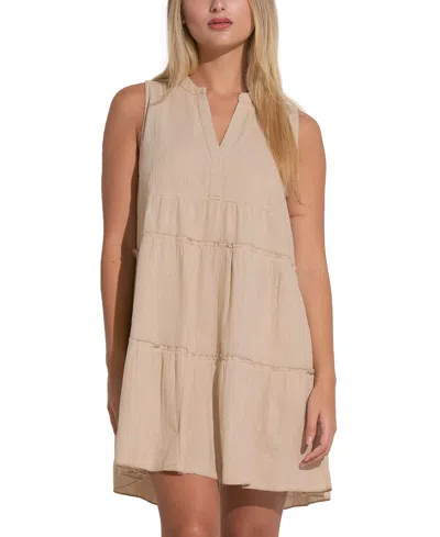 Elan Women's V-neck Sleevelsss Tiered A-line Dress In Sand