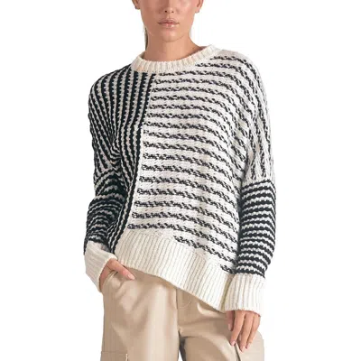 Elan Womens Asymmetric Knit Crewneck Sweater In Black