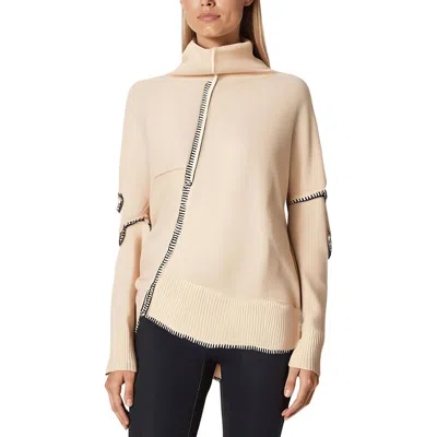 Elan Womens Asymmetric Whipstitch Pullover Sweater In Neutral