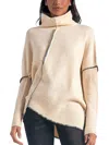 Elan Womens Asymmetric Whipstitch Pullover Sweater In Beige