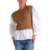 Elan Elisa Layered Sweater Vest In Dark Tan In Gray