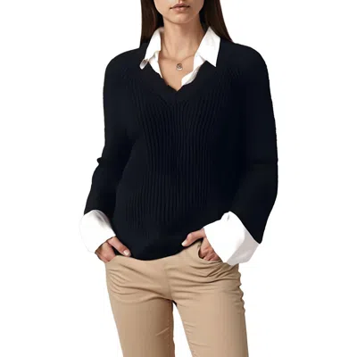 Elan Womens Collar Layered Look Pullover Sweater In Blue