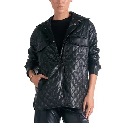Elan Womens Collar Polyester Quilted Coat In Black