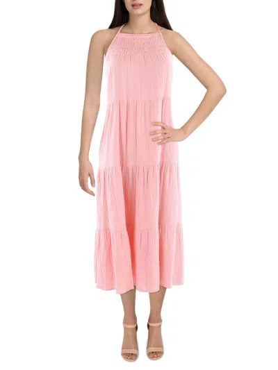 Elan Womens Cotton Halter Midi Dress In Pink