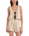 Shop Elan Womens Crochet Tipped Tie Front Vest Crochet Tipped High Waisted Pull On Shorts