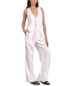 Elan Womens Sleeveless Button Front Halter Vest Pleat Front Wide Leg Pants