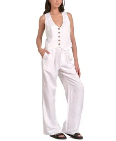 Elan Womens Sleeveless Button Front Halter Vest Pleat Front Wide Leg Pants